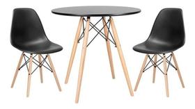 Kit Mesa Jantar Eiffel 80Cm Preta + 2 Cadeiras Eames Eiffel