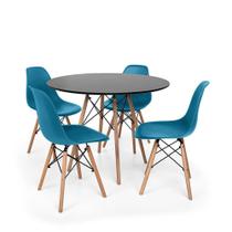 kit Mesa Jantar Eiffel 80cm Preta + 4 Cadeiras Charles Eames - Turquesa