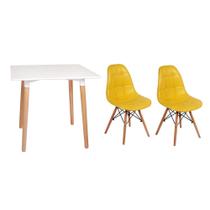 Kit Mesa Jantar Eiffel 80x80 Branca + 02 Cadeiras Charles Eames Botonê - Amarela