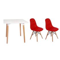 Kit Mesa Jantar Eiffel 80x80 Branca + 02 Cadeiras Charles Eames Botonê - Vermelha