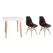 Kit Mesa Jantar Eiffel 80x80 Branca + 02 Cadeiras Charles Eames - Marrom