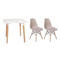 Kit Mesa Jantar Eiffel 80x80 Branca + 02 Cadeiras Charles Eames - Nude