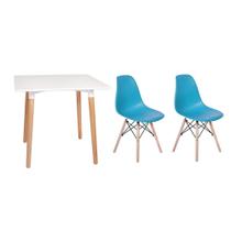 Kit Mesa Jantar Eiffel 80x80 Branca + 02 Cadeiras Charles Eames - Turquesa