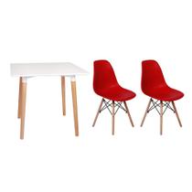 Kit Mesa Jantar Eiffel 80x80 Branca + 02 Cadeiras Charles Eames - Vermelha