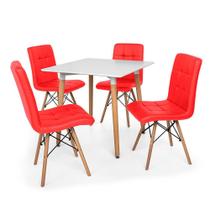 Kit Mesa Jantar Eiffel 80x80 Branca + 04 Cadeiras Gomos - Vermelha
