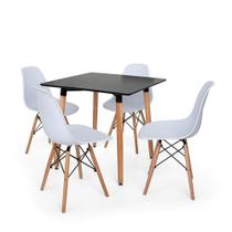 Kit Mesa Jantar Eiffel 80x80 Preta + 04 Cadeiras Charles Eames Eiffel - Branca