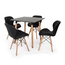 Kit Mesa Jantar Eiffel 80x80 Preta + 04 Cadeiras Slim - Preta