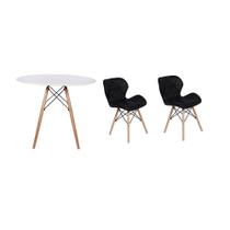 Kit Mesa Jantar Eiffel 90cm Branca + 02 Cadeiras Slim - Preta