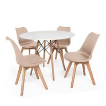 Kit Mesa Jantar Eiffel 90cm Branca + 04 Cadeiras Leda - Nude