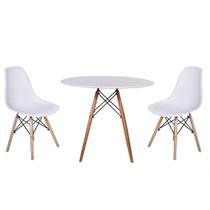 kit Mesa Jantar Eiffel 90cm Branca + 2 Cadeiras Charles Eames - Branca