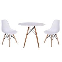kit Mesa Jantar Eiffel 90cm Branca + 2 Cadeiras Charles Eames - Branca