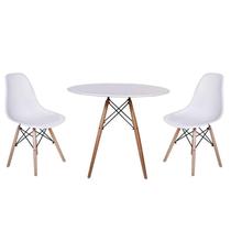 kit Mesa Jantar Eiffel 90cm Branca + 2 Cadeiras Charles Eames - Branca