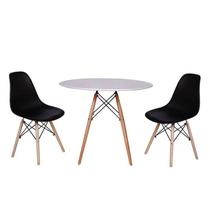 kit Mesa Jantar Eiffel 90cm Branca + 2 Cadeiras Charles Eames - Preta