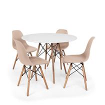 kit Mesa Jantar Eiffel 90cm Branca + 4 Cadeiras Charles Eames - Nude