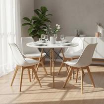 Kit Mesa Jantar Eiffel 90cm Branca + 4 Cadeiras Leda Brancas