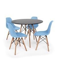 Kit Mesa Jantar Eiffel 90cm Preta + 04 Cadeiras Charles Eames - Azul-Claro