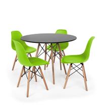 Kit Mesa Jantar Eiffel 90cm Preta + 04 Cadeiras Charles Eames - Verde
