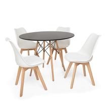 Kit Mesa Jantar Eiffel 90cm Preta + 04 Cadeiras Leda - Branca