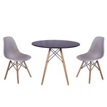 kit Mesa Jantar Eiffel 90cm Preta + 2 Cadeiras Charles Eames - Cinza
