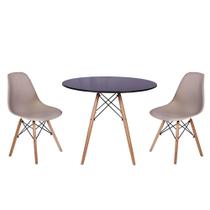 kit Mesa Jantar Eiffel 90cm Preta + 2 Cadeiras Charles Eames - Nude