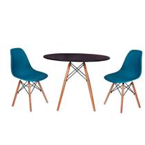 kit Mesa Jantar Eiffel 90cm Preta + 2 Cadeiras Charles Eames - Turquesa