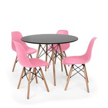kit Mesa Jantar Eiffel 90cm Preta + 4 Cadeiras Charles Eames - Rosa