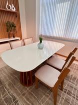 Kit Mesa Jantar Oval Dalla Costa 4 Cadeiras MDF Freijó Bege Tela Design Moderno Kit Mesa Jantar Oval Dalla Costa 4 Cadeiras MDF Freijó Bege Tela Design Moderno