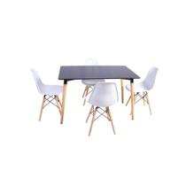 Kit Mesa Jantar Retangular Eiffel 120x80cm Preta + 4 Cadeiras Eames Eiffel Branca