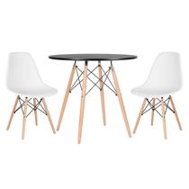 Kit Mesa Laráz Redonda Eames Preto + 2 Cadeiras Eames Branco