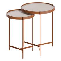 Kit Mesa Lateral Aqua com Vidro Off White Cobre - Imcal Kit Mesa Lateral Aqua com Vidro Off White Cobre - Imcal