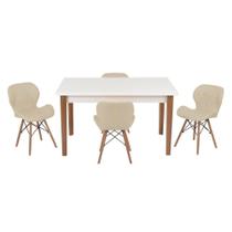Kit Mesa Luiza 135cm Branca 4 Cadeiras Slim Nude