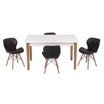 Kit Mesa Luiza 135cm Branca 4 Cadeiras Slim Preto