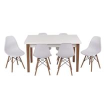 Kit Mesa Luiza 135cm Branca 6 Cadeiras Eiffel Branco
