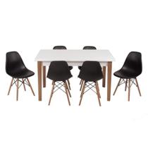 Kit Mesa Luiza 135cm Branca 6 Cadeiras Eiffel Preto Kit Mesa Luiza 135cm Branca 6 Cadeiras Eiffel Preto