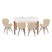 Kit Mesa Luiza 135cm Branca 6 Cadeiras Slim Nude