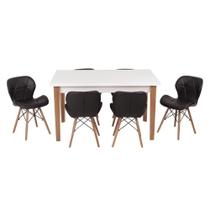 Kit Mesa Luiza 135cm Branca 6 Cadeiras Slim Preto