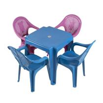 Kit Mesa Mais 2 Cadeiras Rosa e 2 Azul Infantil 58x26cm Teddy - ANTARES