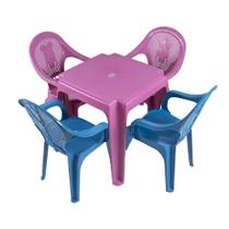 Kit Mesa Mais 2 Cadeiras Rosa e 2 Azul Infantil 58x26cm Teddy - ANTARES