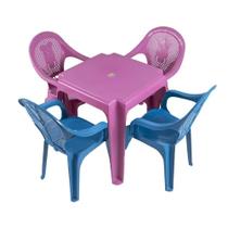 Kit Mesa Mais 2 Cadeiras Rosa e 2 Azul Infantil 58x26cm Teddy Kit Mesa Mais 2 Cadeiras Rosa e 2 Azul Infantil 58x26cm Teddy