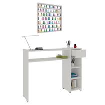 Kit Mesa Manicure e Expositor de Esmaltes Bless 107cm 100%MDF com 01 Gaveta Branco - Desk Design