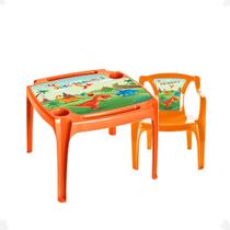 Kit Mesa Mesinha e 1 Cadeira Laranja infantil Dinossauros