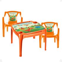 Kit Mesa Mesinha e 2 Cadeiras Laranja infantil Dinossauros