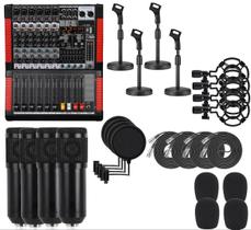 Kit Mesa,Mixer 6 Canais,Pedestal,Microfone Condensador,Pop