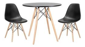 Kit Mesa Moderna Jantar Cozinha Eiffel 80cm Preta 2 Cadeiras Eames Eiffel