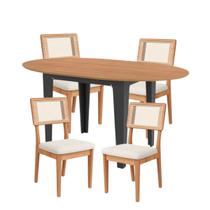 Kit Mesa Oval Extensível MDF com 4 Cadeiras Encosto com Tela Césare Dalla Costa
