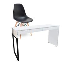Kit Mesa Para Computador Desk Branco com Cadeira Eiffel Charles Eames Preto D'Rossi