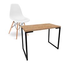 Kit Mesa Para Computador Escrivaninha Porto Natural 90 cm e Cadeira Eiffel Charles Eames Branco - D'Rossi