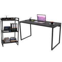 Kit Mesa Para Escritório Com Estante 135 Cm Preto Onix