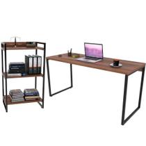 Kit Mesa Para Escritório Com Estante 150 Cm Nogal Kit Mesa Para Escritório Com Estante 150 Cm Nogal