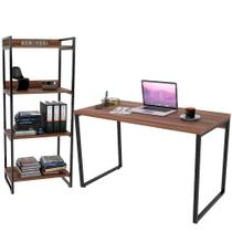 Kit Mesa Para Escritório com Estante 4 Prateleiras Industrial Form 120 cm Nogal - Lyam Decor